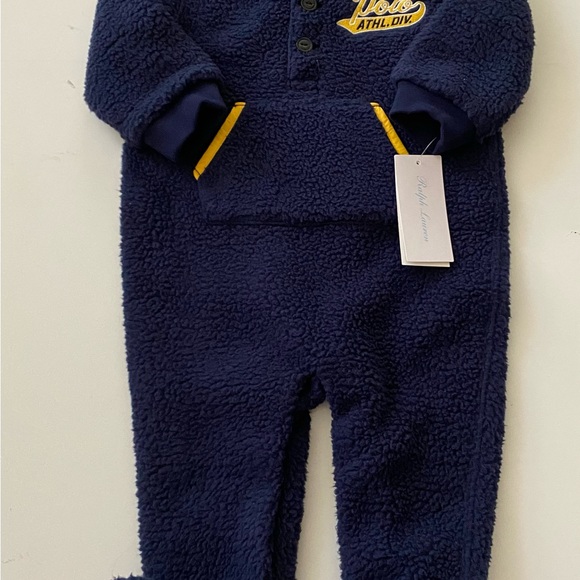 Ralph Lauren Baby Boy Navy Blue Warm Footed Romper Outfit NWT Size 9 Months - Picture 4 of 6